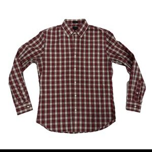 J.Crew Slim Fit Plaid Button Down Shirt Men’s Medium Red Cream Black Cotton